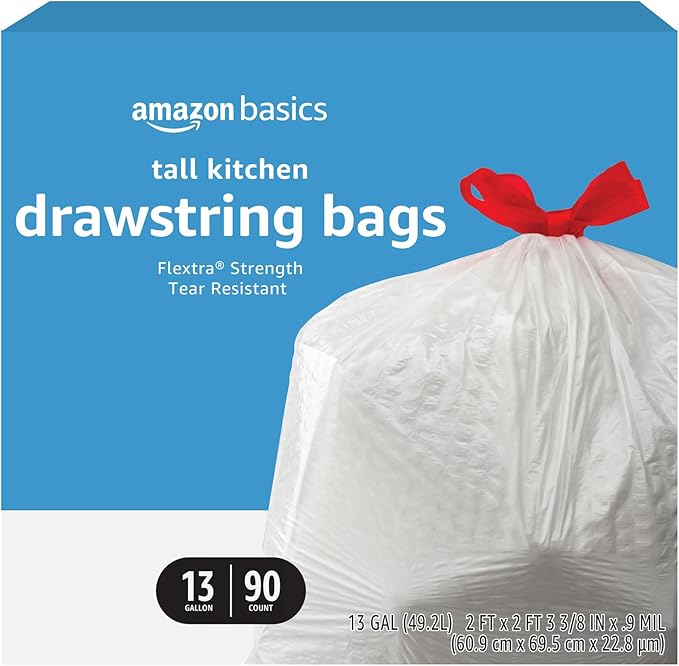 Amazon Basics Flextra Tall Kitchen Drawstring Trash Bags, 13 Gallon