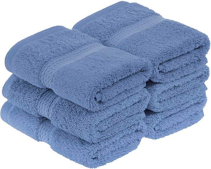 SUPERIOR Solid Egyptian Cotton Hand Towel Set, Denim Blue