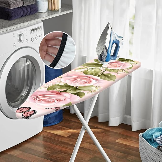 Nuxovilar Pink Roses with Butterflies Ironing Board Cover, This Cover Fits Most