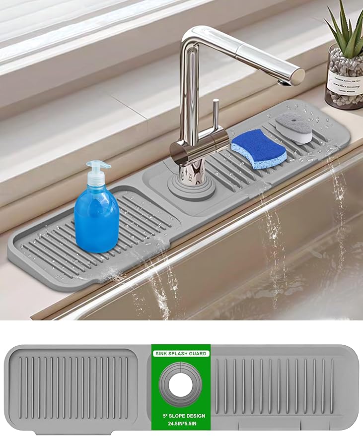 Kitchen Sink Splash Guard, 5°Slope Draining Mat