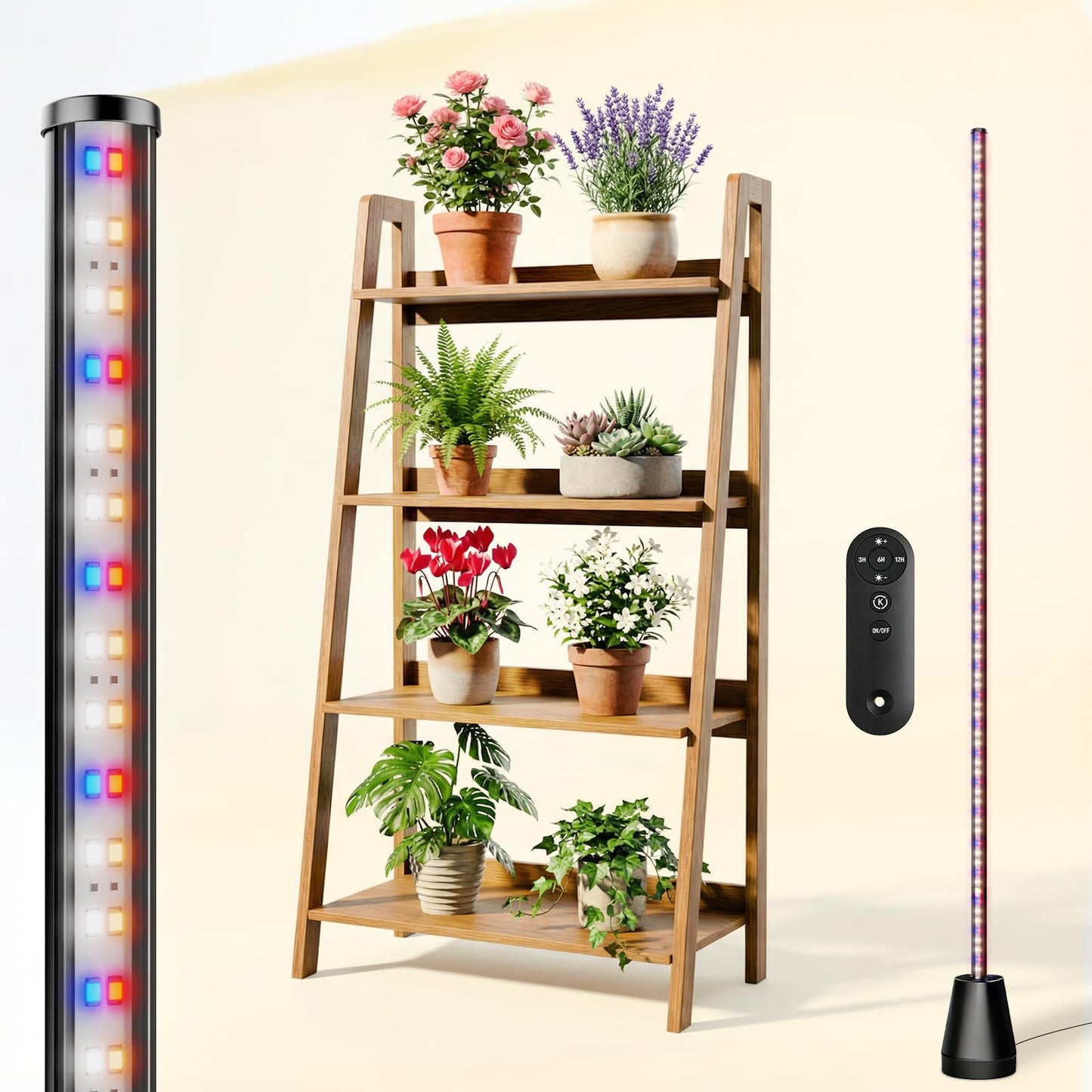 CCACC 60 Inch Grow Lights for Indoor Plants, 24W 192 LED Full Spectrum Grow Light with 3/6/12H Timer, 3 Modes 5 Dimmable Standing Vertical Plant Light for Tall Plants/Flowering