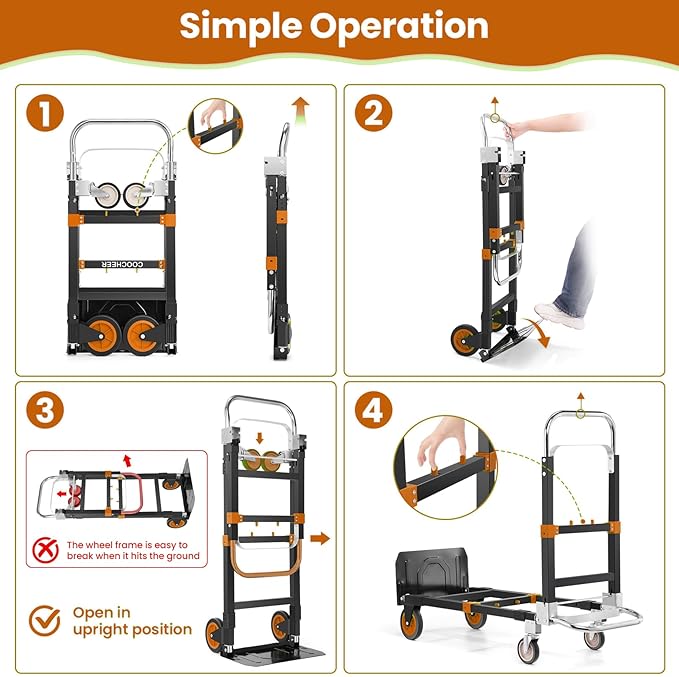 3-in-1 Folding Hand Trucks, 600Lbs Convertible Hand Truck Dolly, Heavy Duty