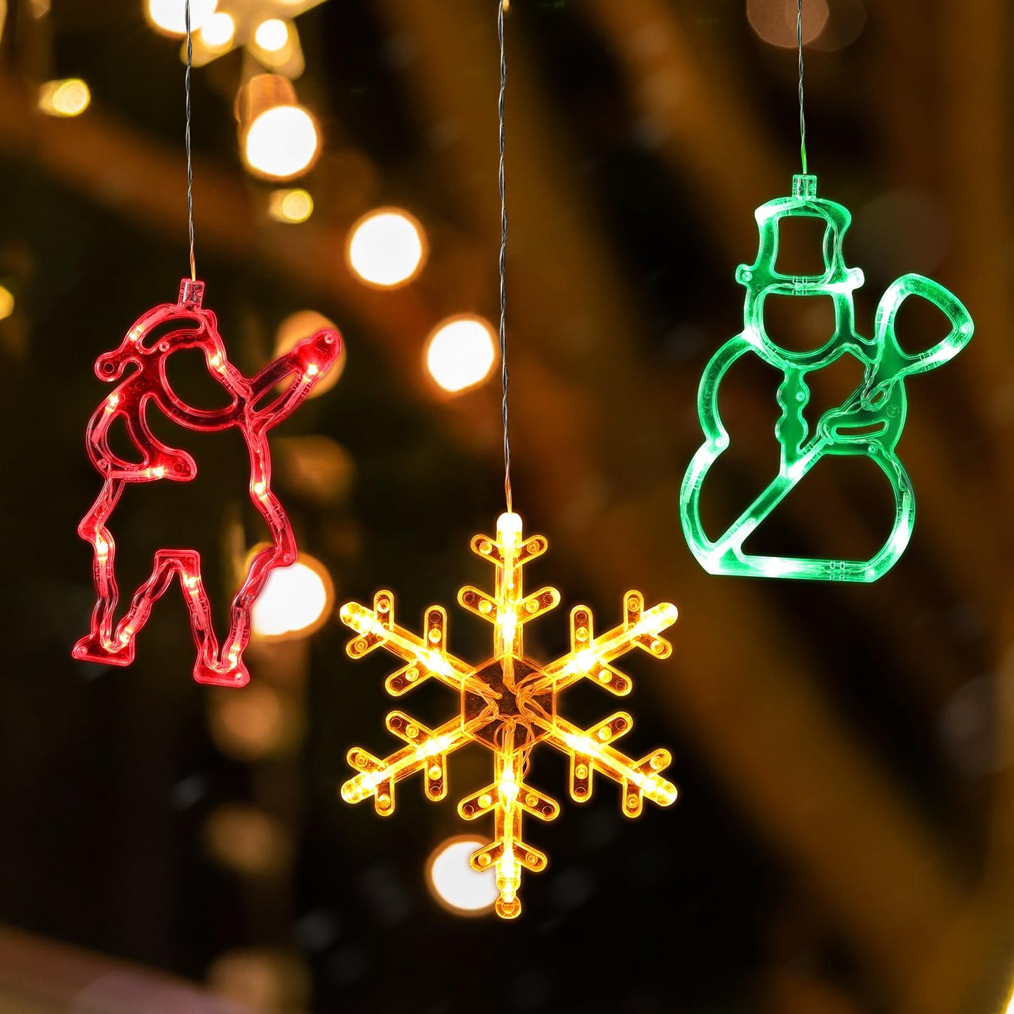 Baquler 6 Pcs Christmas Window Lights Decorations with Suction Cup Battery Operated Christmas Window Hanging Lights Santa Reindeer Snowman Xmas Tree Snowflake Bell for Xmas Tree Fireplace Indoor Decor