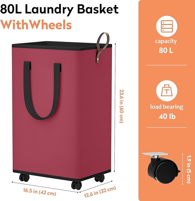 Laundry Basket with Wheels, Collapsible Laundry Baskets, Laundry Hamper with