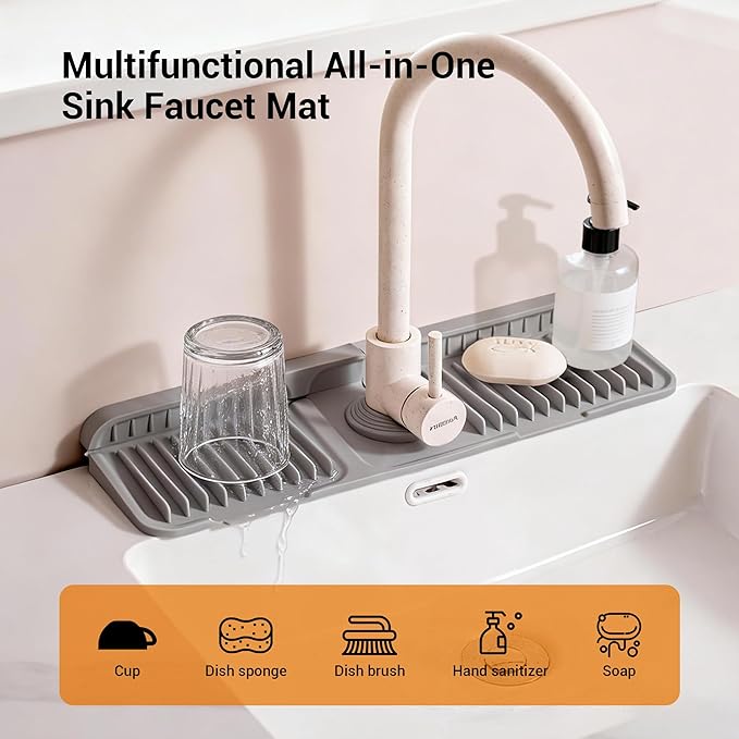Faucet Mat for Kitchen Sink, 17.7"X5.5" Silicone Sink Splash Guard