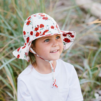 JAN & JUL Cotton Foldable Baby Newborn Sun-Hat for Girl with Strap (S: 0-6 Months, Red Poppy)