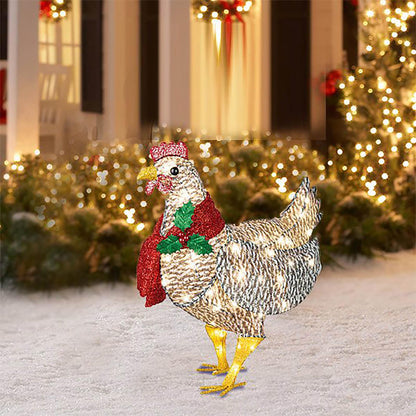 Plplaaoo Light Up Chicken Christmas Decoration with LED Lights – Light-Up Chicken Ornament with Scarf, Battery Operated Outdoor Lighted Chicken Decoration for Garden or Lawn(15.7x9.8in)