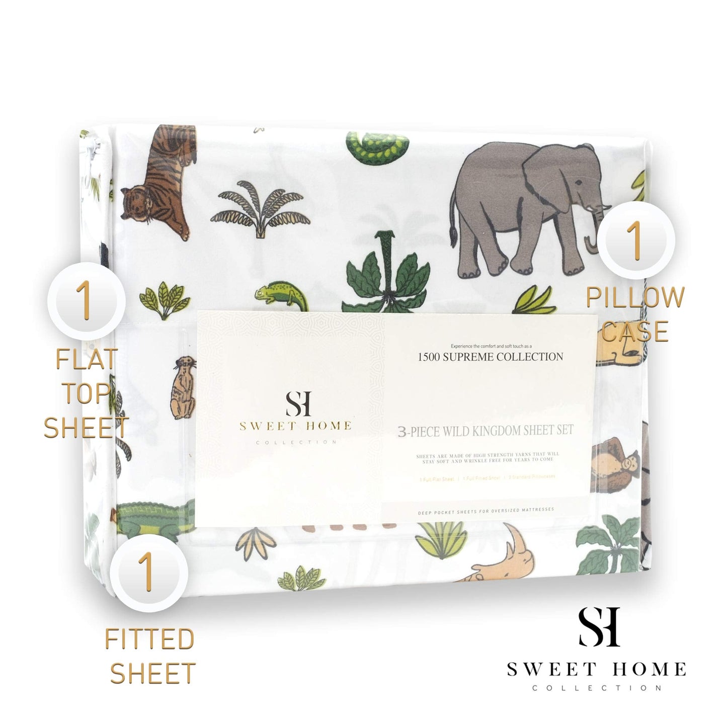 1500 Supreme Kids Bed Sheet Collection - Fun Colorful and Comfortable Boys and Girls Toddler Sheet Sets - Deep Pocket Wrinkle Free Soft and Cozy Bedding - Twin XL, Wild Animal