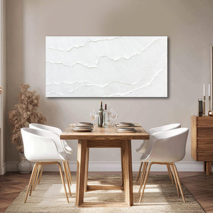 WINKAILIN White Abstract Textured Wall Art Modern 24x48 inch Canvas Ocean Wave Artwork Minimalist Hand-drawn Painting Contemporary White Posters Print for Living Room Bedroom Office Décor