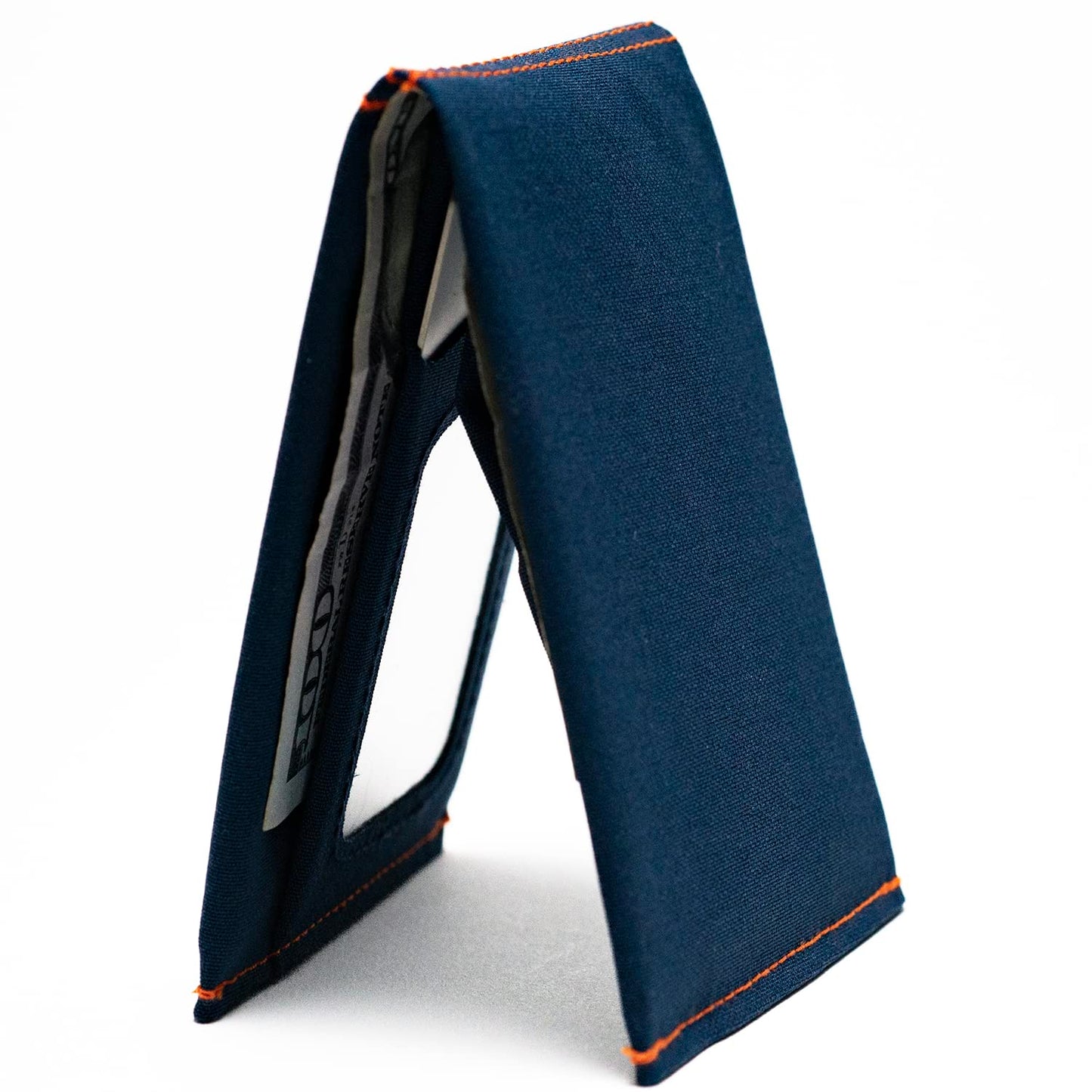 SlimFold MICRO Minimalist Front Pocket Vegan Slim Wallets for Men (RFID Blocking Navy/Orange)
