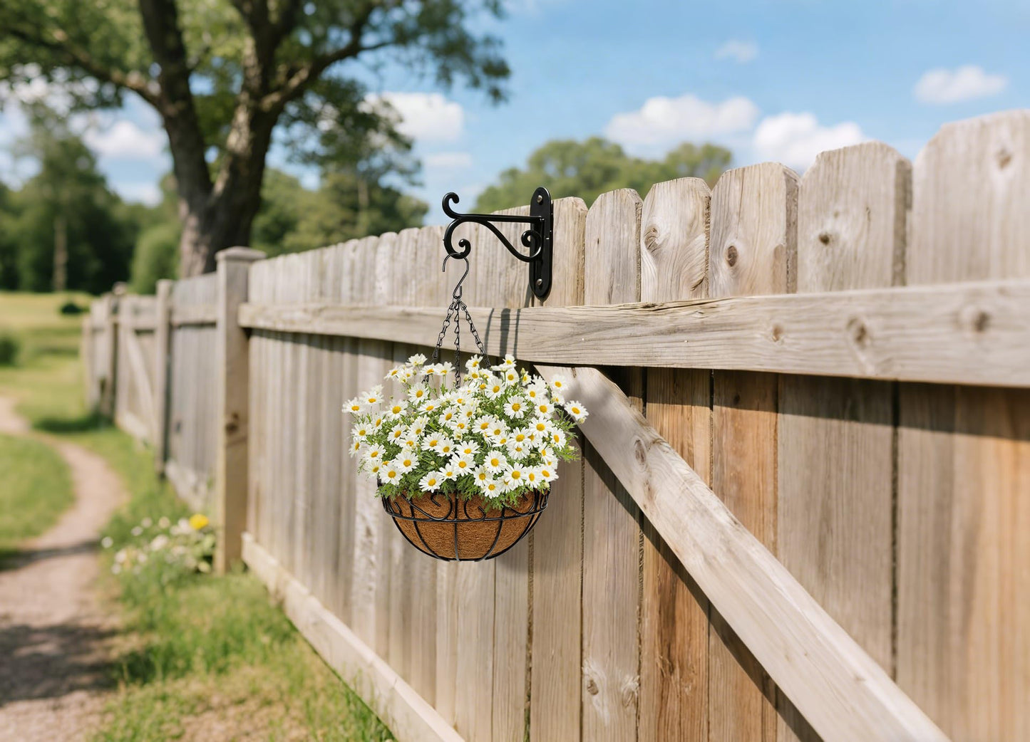 Nature Crafted 2 Pack 10 inch Metal Hanging Baskets for Plants, Round Metal Wire Hanging Basket Planter with Coco Fiber Liners Chain for Garden Home Porch Patio, Flower Border