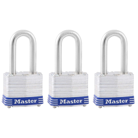 Master Lock Outdoor Padlocks, Lock Set with Keys, Keyed Alike Padlocks with Long Hardened Shackles That Resist Cutting for Gates, Sheds, Fences, 3 Pack, 3TRILF