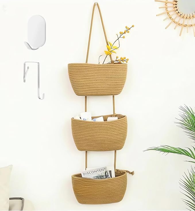 Over the Door Organizer, 3 Tier Hanging Wall Basket Storage