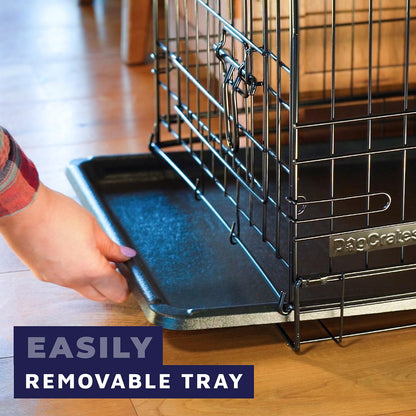 DogCrates+ Large Foldable Dog Crate with 2 Doors, Non-Chew Metal, Removable Tray, 36-Inch Black