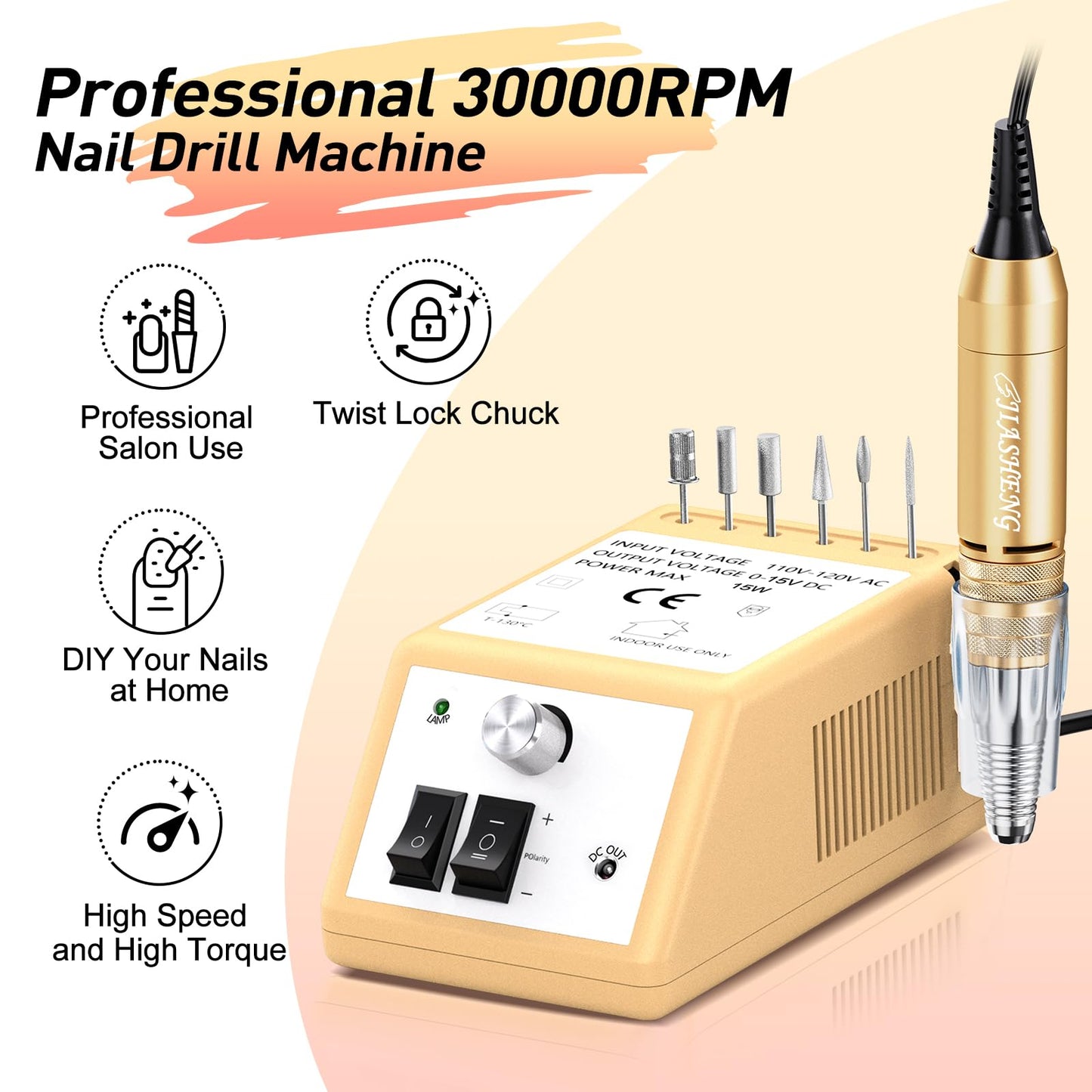 20000RPM Electric Nail Drill Professional Nail File Drill Acrylic Nails Kit for Manicure Gel Nail Polish Remover with 1 Pack of Sanding Bands(Pink)