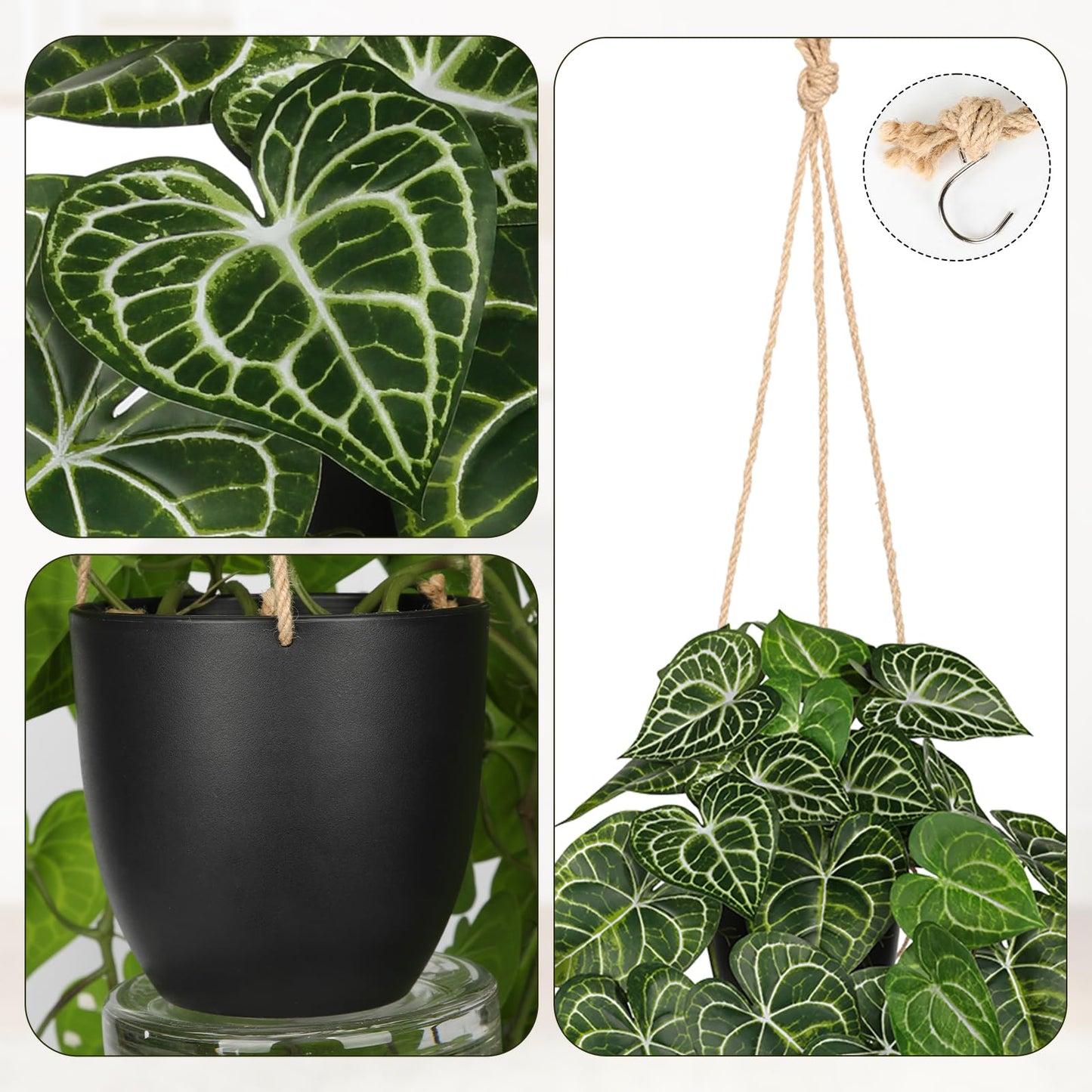 Large Fake Hanging Plants in Pot with Hook, 37" Artificial Hanging Pothos Long Vines Plants, Fake Potted Greenery Plant for Room Wall Living Room Bathroom Kitchen, Big Faux Ivy Houseplants for Shelf