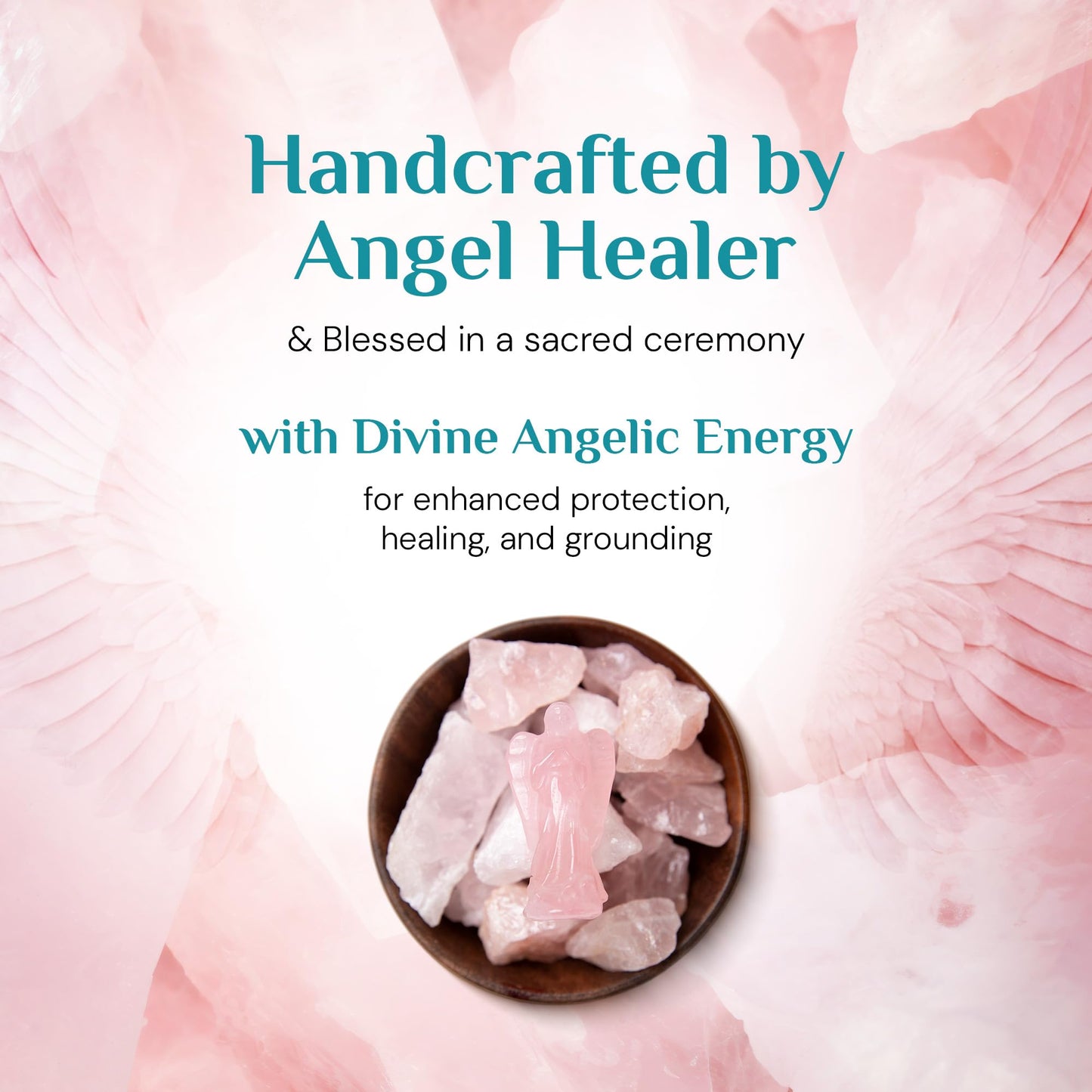 Rose Quartz Crystal Pocket Angel Figurine - 2 Inch Guardian Angel Healing Crystal Stone Statue Blessed with Angelic Energy for Healing, Love, Protection and Meditation, Small Spiritual Gift for Women
