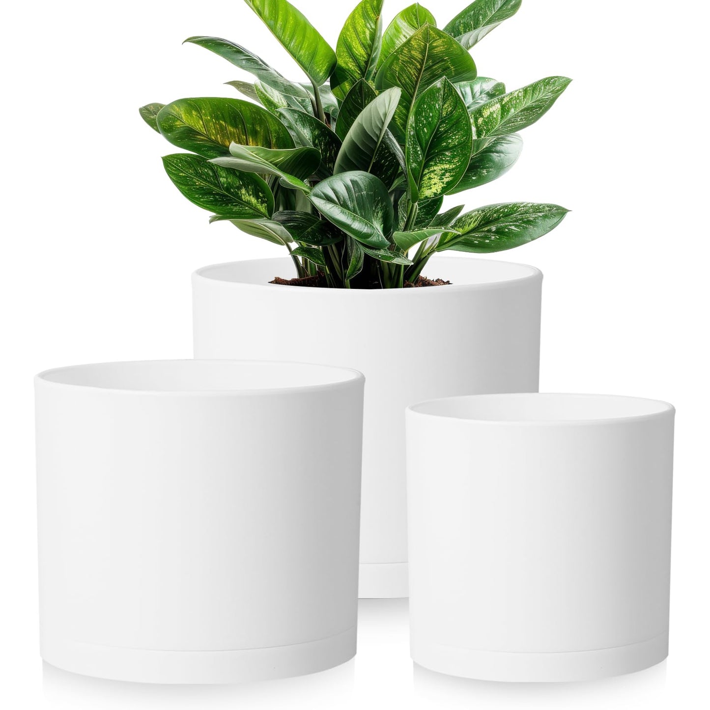 DGJDLWHX Large Plant Pots Set of 3 – 8", 9", 10" Indoor Flower Pots with Drainage Holes and Saucers, Big Planters for Monstera, Fiddle Leaf Fig, Snake Plant – 5 Colors