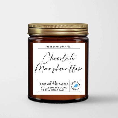 Bluebyrd Chocolate Marshmallow Candle Jar 9oz | Hot Cocoa Scented Candle | Healthy Coconut Wax Hot Chocolate Candle 55+ Hour Burn | USA Made (Hot Cocoa, 9oz)