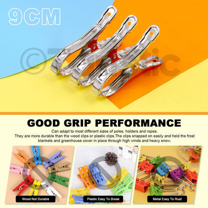 Tanstic 40Pcs 3.5 Inch Stainless Steel Greenhouse Clamps Garden Clips Greenhouse Clips Heavy Duty Garden Clips with Strong Grip and Large Open Mouth for Netting Holding