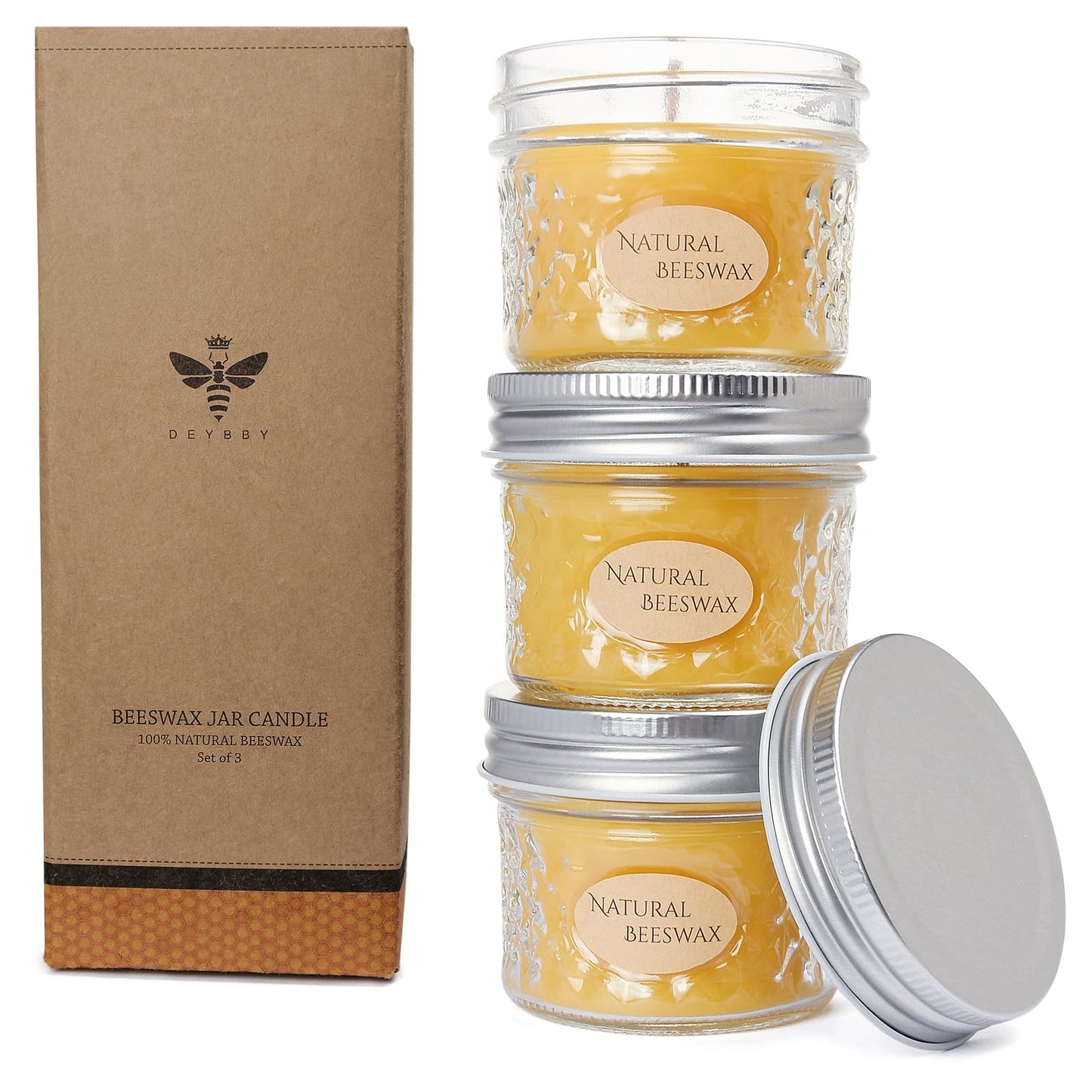 DEYBBY 3 Pack Beeswax Jar Candles Set - Beeswax Candles Gift,18 Hrs Burn - Handpour Bees Wax Candle for Dinner Home Party Spa