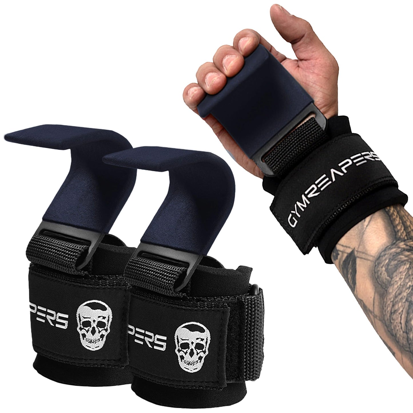 Gymreapers Weight Lifting Hooks (Pair), Heavy Duty Power Wrist Straps Hand Grip Support For Deadlifts, Pull Ups, Shrugs - Gym Gloves For Men and Women