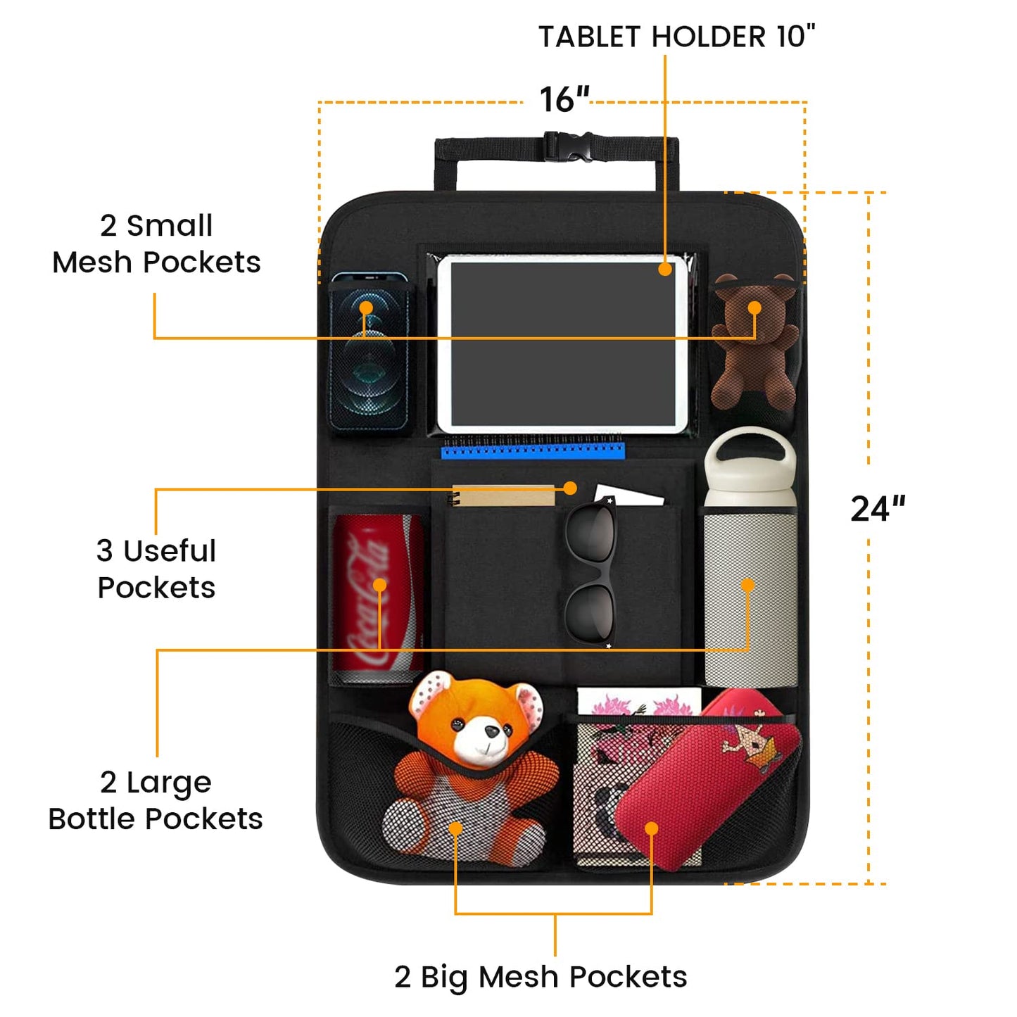 ACELIFE Car Organiser,Car Seat Organiser for Kids 2pcs, BackSeat Protector with 10" iPad Tablet Holder,Car Tidy Organiser With Kick Mat & 9 Pockets for bottles,toys,books,Car Accessories for Toddlers