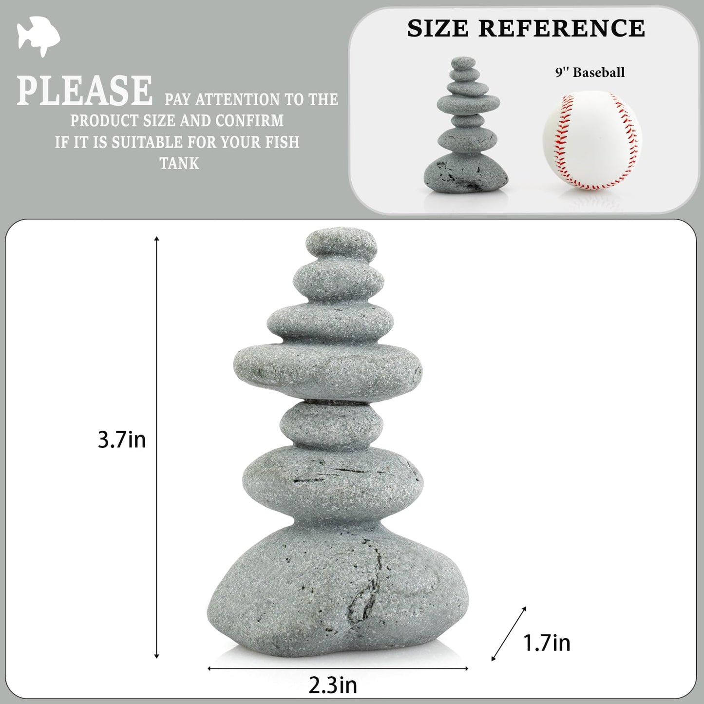 SiissaPeksid Aquarium Decor,7-Stone Mini Stacked Zen Rock Stone Decor – Balanced Stones Cairn Statue for Garden, Fish Tank, and Micro Landscape (3.7" H)