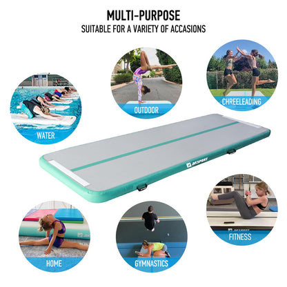 AKSPORT Gymnastics Air Mat Tumble Track Tumbling Mat Inflatable Floor Mats with Air Pump for Home Use/Tumble/Gym/Training/Cheerleading/Parkour/Beach/Park/Water(Mint Green, 9.84ft)