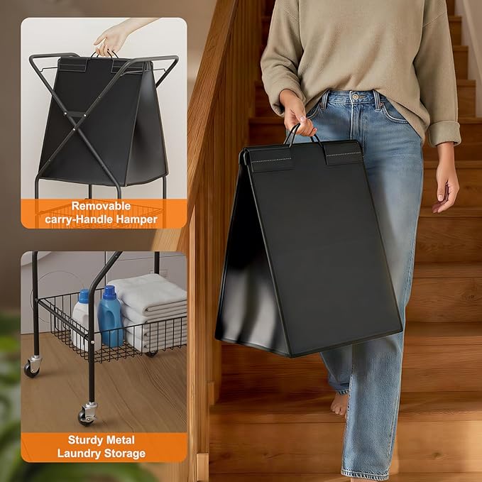Laundry Basket with Wheels:88L Rolling Laundry Cart Foldable Metal Frame Dirty