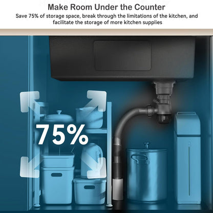 31.5x17.7 Inch Waterfall Kitchen Sink, Black Single Bowl Sinks Pull Down Sprayhead Faucet Kitchen Sink with Cup Washer