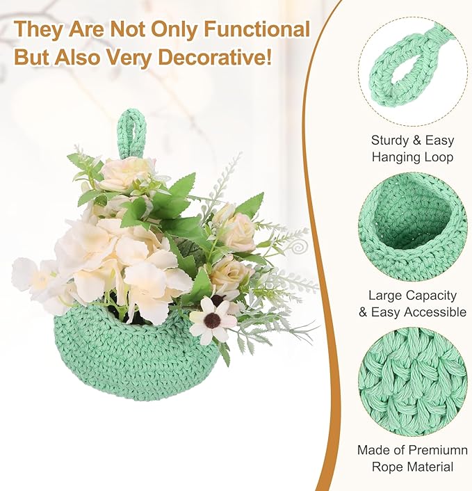 uxcell Hanging Fruit Baskets for Kitchen, Hand-Woven Wall Hanging Storage Jute
