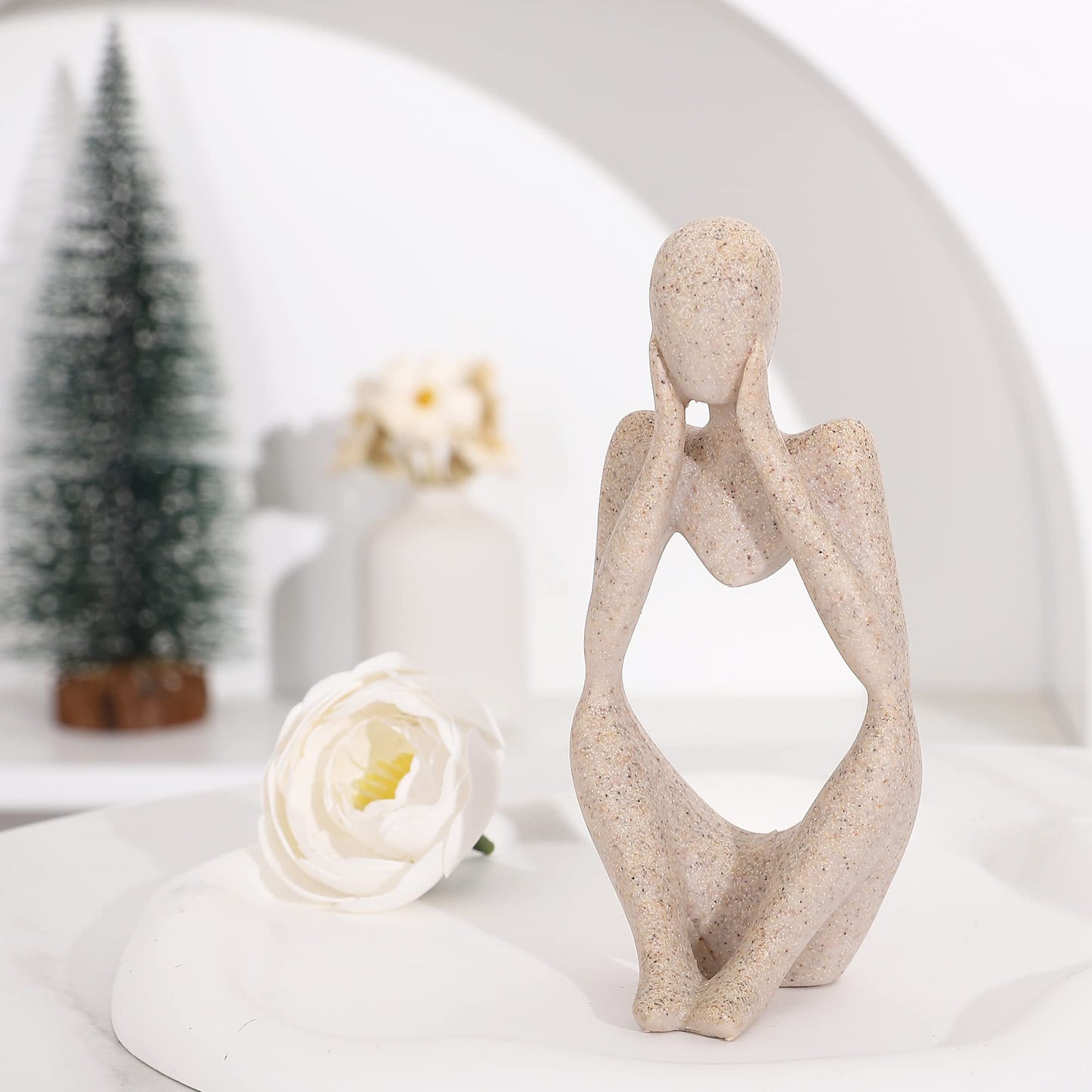 Winshall Thinker Statues and Sculptures,Sandstone Resin Thinker Statue Ornaments, Abstract Style Sculptures, Housewarming Gifts, Home Decorations, Living Room Desk Decor (Sandstone)