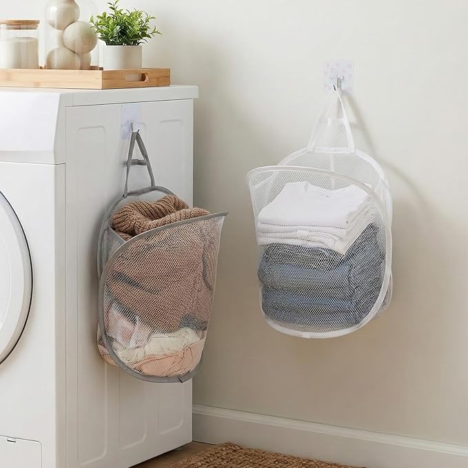 2 Pack Mesh Foldable Hanging Laundry Hamper, Small Wall Laundry Baskets