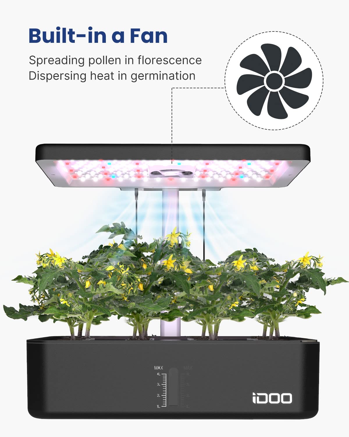 iDOO Mothers Day Gifts, Hydroponics Growing System Kit 12Pods, Indoor Herb Garden, with LED Grow Light, Built-in Fan, Auto-Timer, Adjustable Height Up to 11.3", for Home School Office, Gifts for Women