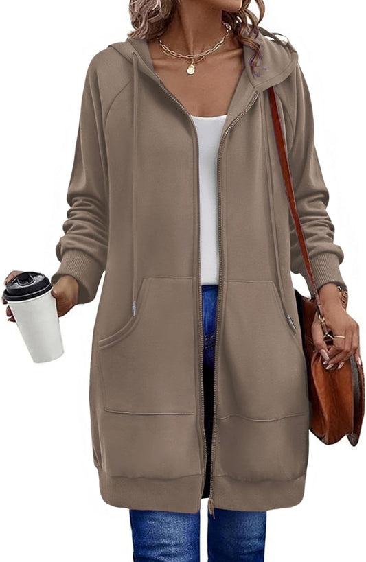 Zeagoo Women's Zip Up Hoodies Long Sleeve Long Tunic Sweatshirts Oversized Fleece Casual 2025 Fall Jacket Coat with Pocket