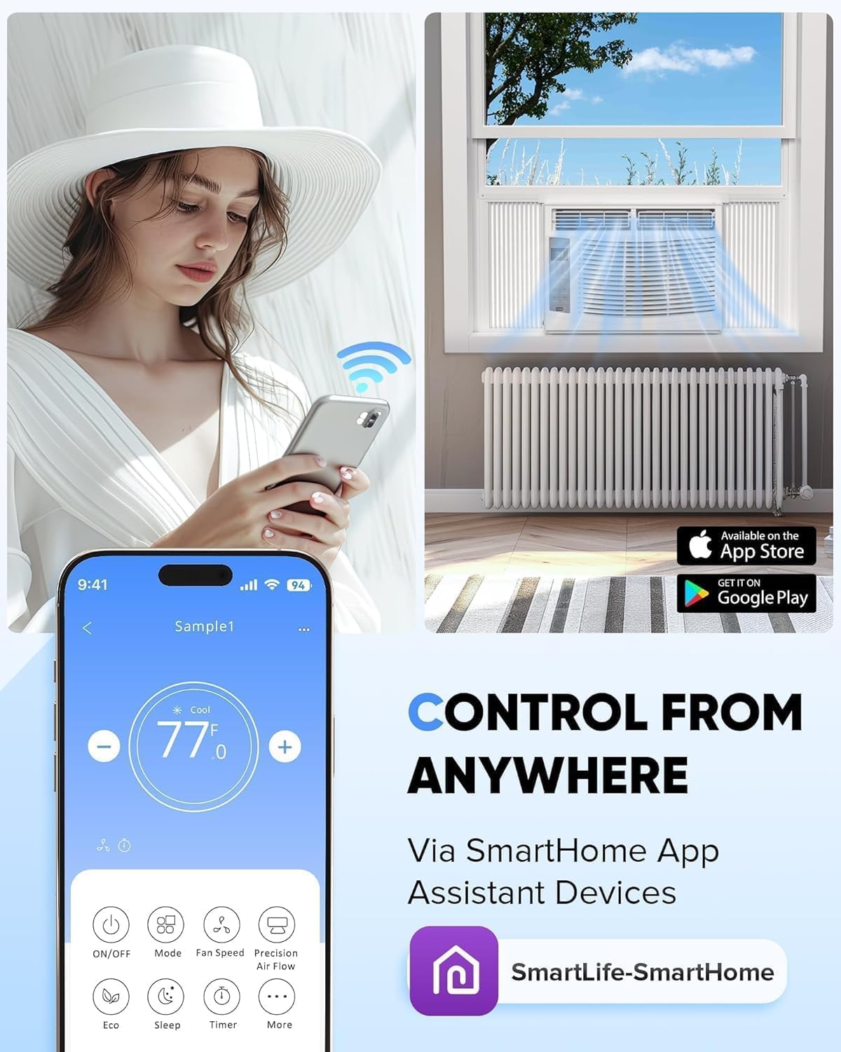 Garvee 6,000 Btu Window Air Conditioner, WiFi & App Control, Ultra Quiet, Enabled Saddle Window AC Unit Cools Up to 300 Sq. ft, Cooling, Dehumidifier, Flexible for Home/Office