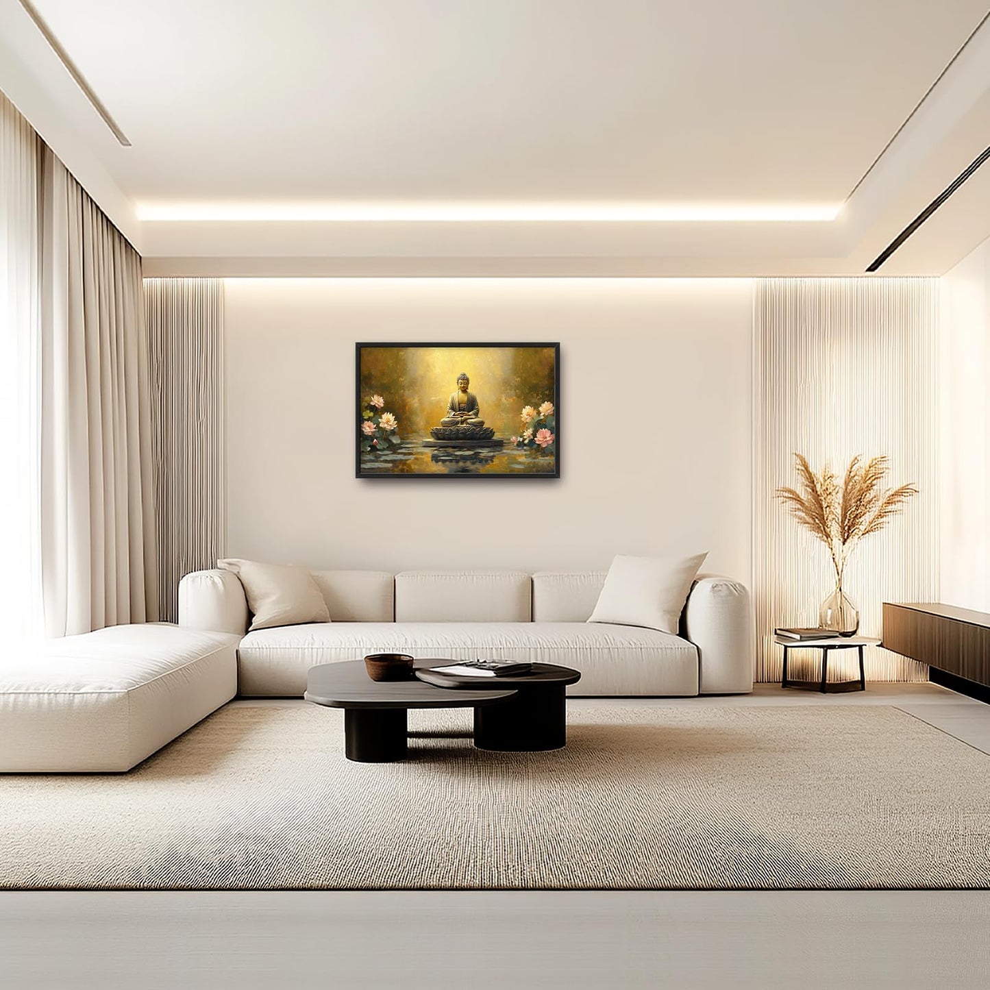 Buddha Lotus Large Wall Art Zen Meditation Wall Decor Spiritual Asian Calming Pictures Canvas Prints Peaceful Buddha Painting Framed Artwork for Yoga Bedroom Living Room Bathroom Home 36"x24"