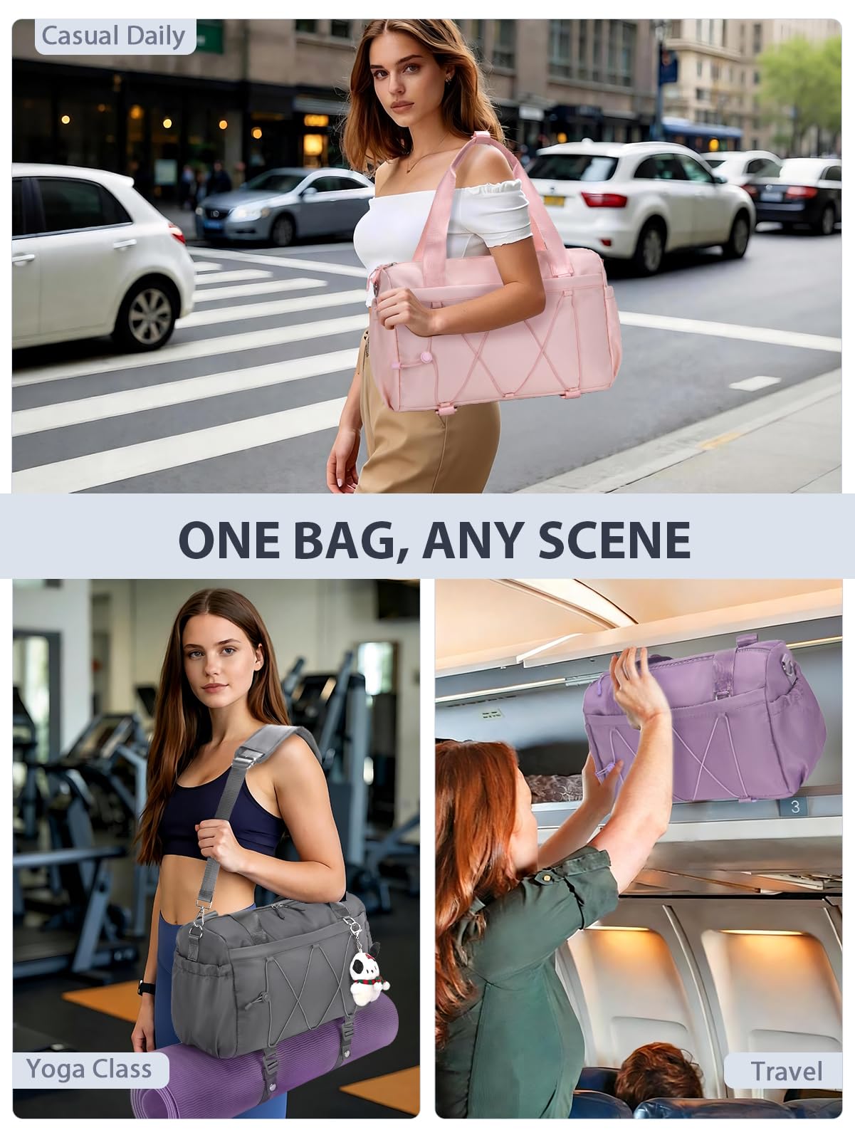 Small Gym Bag for Women with Yoga Mat Holder and Wet Compartment, Mini Gym Duffle Bag Yoga Bag with Water Bottle Pocket for Workout Travel, Purple