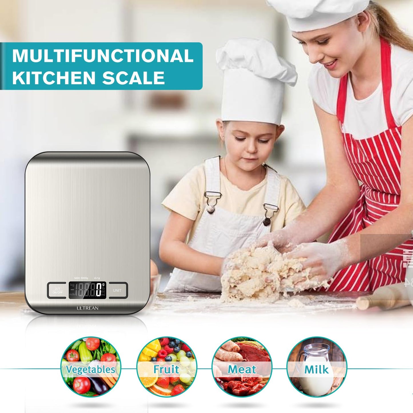 Ultrean Food Scale, Digital Kitchen Scale Weight Grams and Ounces for Baking Cooking and Meal Prep, 6 Units with Tare Function, 11lb (Batteries Included)