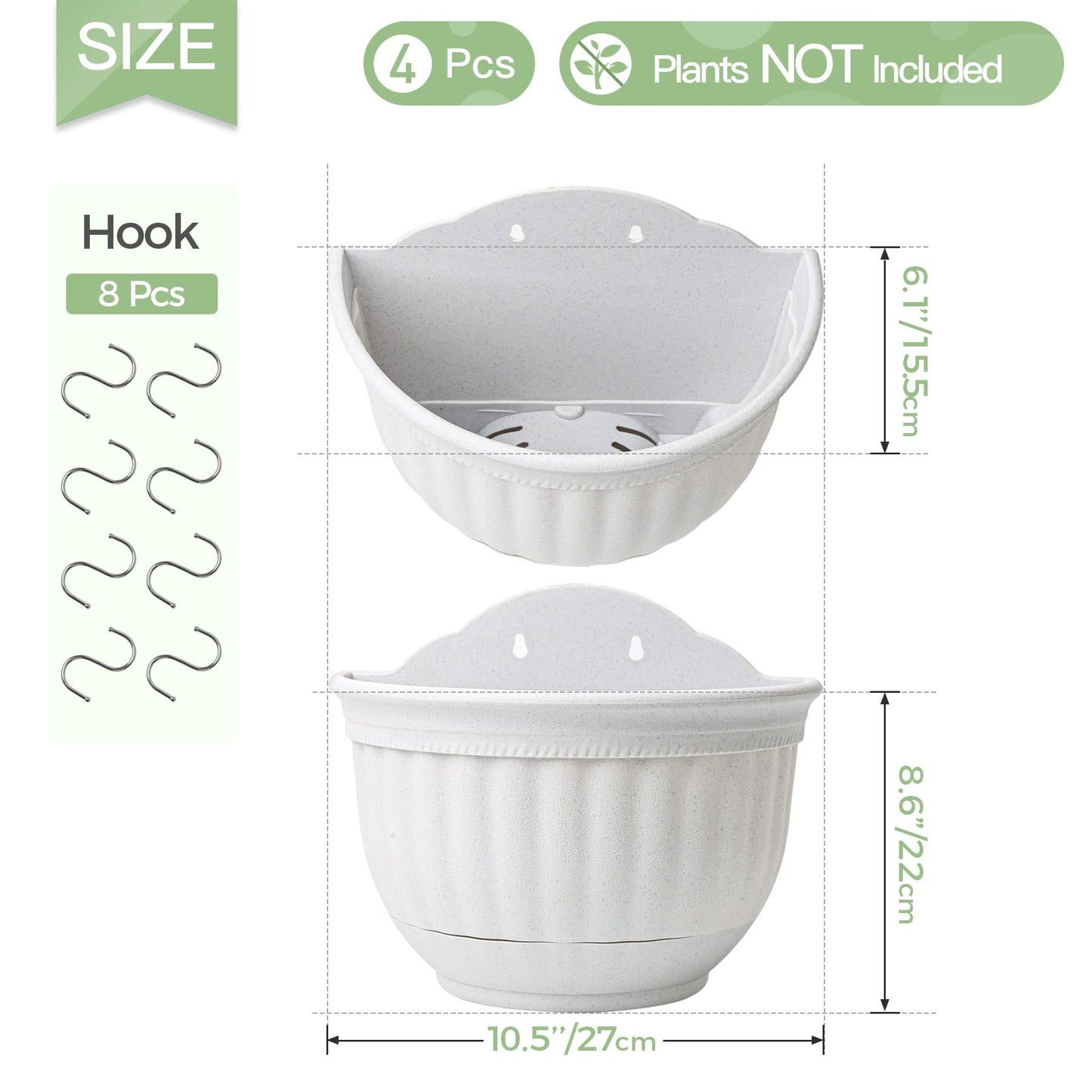 T4U Resin Wall Hanging Planter Marble Gray Set of 4, Wall Mounted Garden Plant Flower Pot Basket Container Indoor Outdoor Use for Orchid Herb Succulent Cactus Home Office Porch Decoration Gift