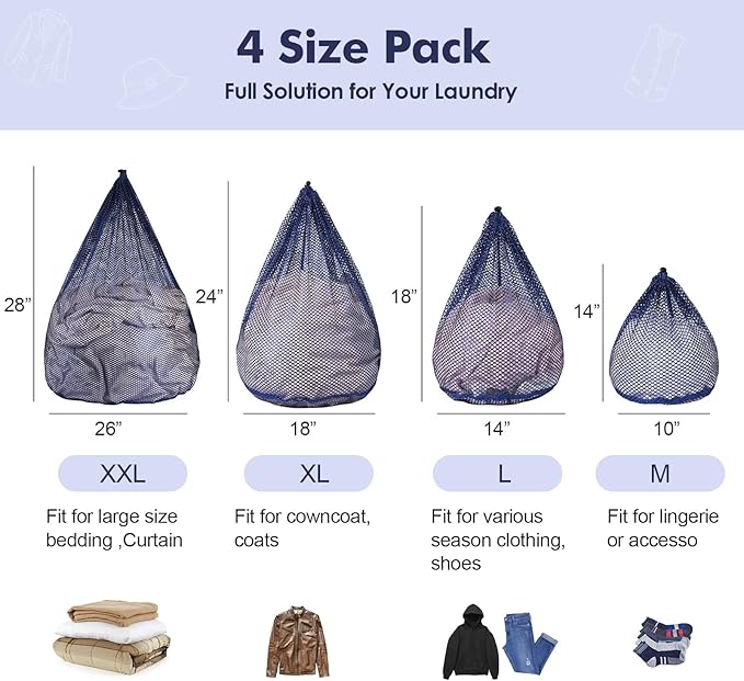 4Pcs Mesh Laundry Bags Washing Machine Mesh Wash Bags