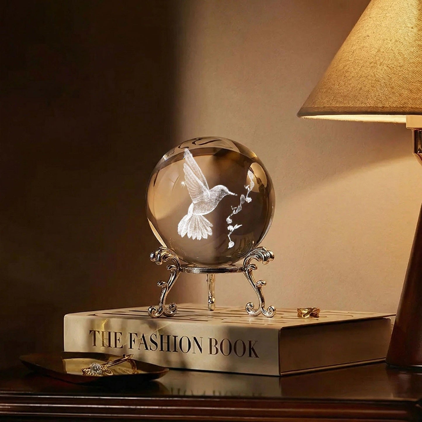 HDCRYSTALGIFTS 3D Laser Engraved Bird Crystal Ball with Stand Paperweight Gift for Women Mom 60mm Crystal Bird Figurine Glass Animal Decorative Ball for Home Room Office Decoration