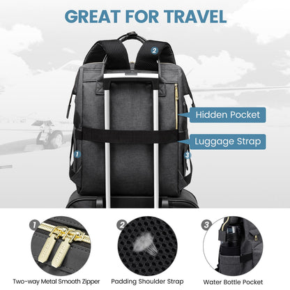 LOVEVOOK Laptop Bags for Women 15.6 Inch Rucksack Womens Waterproof School Backpack Fashion with USB Charging Port for Work College, Dark Gray