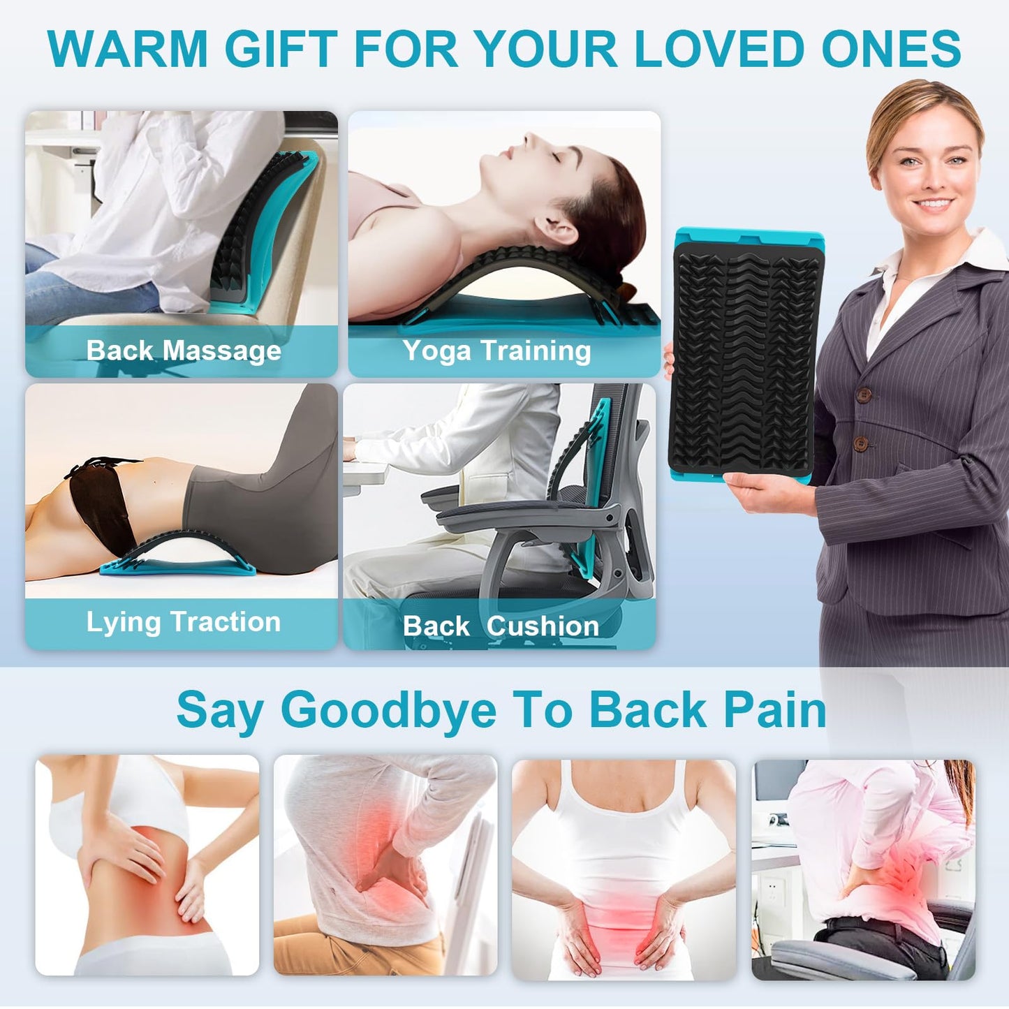 MINOLL Back Stretcher for Lower Back Pain Relief, 4 Level Adjustable Arch Lumbar Back Cracker Board, Back Cracking Device, Back Massager for Scoliosis, Spine Decompression Support - Dark Blue