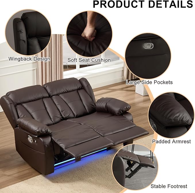 58.3" Reclining Loveseat Sofa, RV Loveseat Recliner Couch