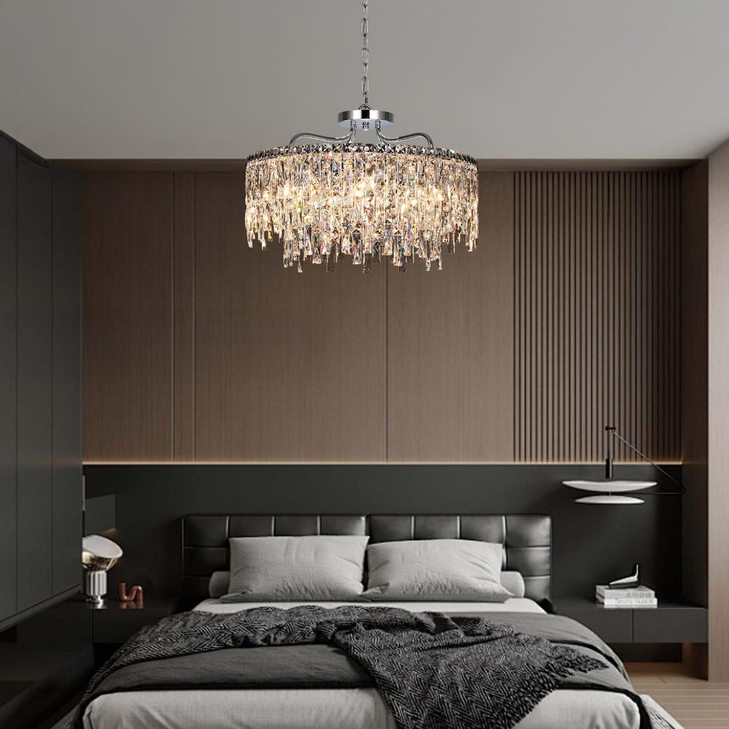 NISIDUN Luxury Crystal Chandelier, 24" Modern Round Dining Room Chandeliers Over Table，8 Lights Chrome Ceiling Pendant Ceiling Lighting for Living Room Bedroom Entryway Foyer Staircase