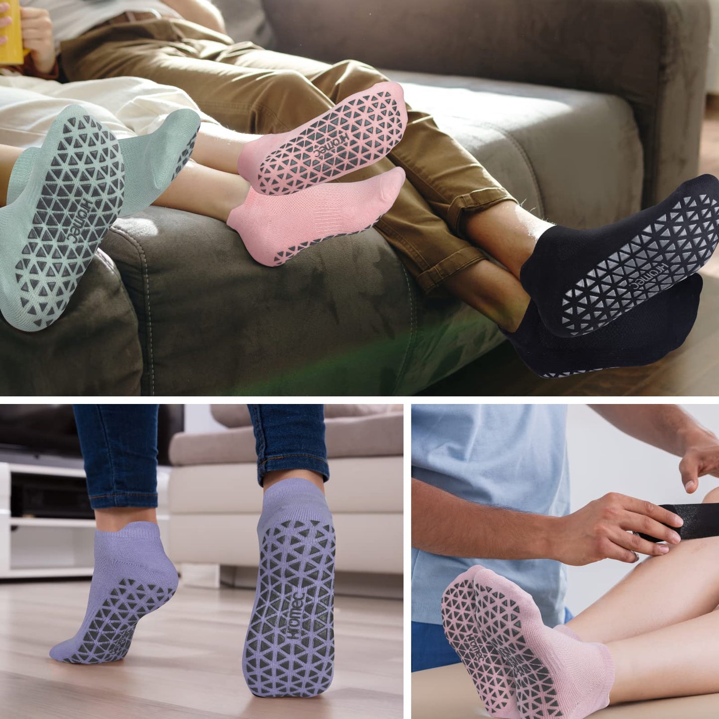 Non Slip Yoga Socks with Grips for Pilates, Ballet, Barre, Barefoot,Bikram,Hospital Anti Skid Socks for Women and Men L