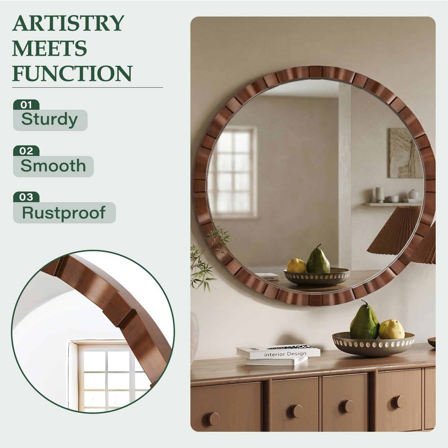 MYOTA Round Wood Wall Mirror - 31.5" Farmhouse Rustic Wall Decorative Mirrors, Wooden Circle Boho Accent Mirror for Living Room, Bedroom, Bathroom, Entryway, Hallway, Fireplace (Walnut)
