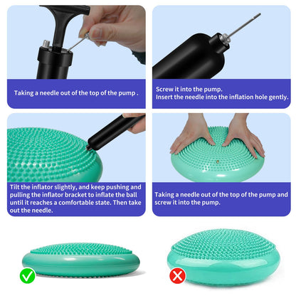 Wobble Cushion Set for Core Body Balance Training - Wiggle Disc Plus 4 Hedgehog Balance Pods and Pump, Inflatable Stepping Pads for Adults（Teal）